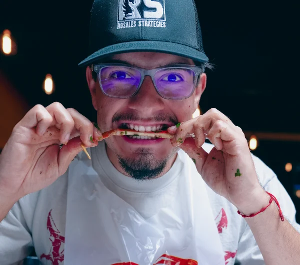 Happy Customer eating crab