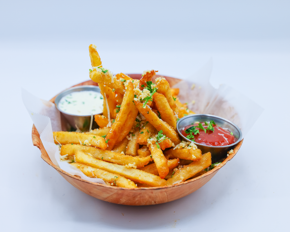 Garlic Fries served with ranch and ketchup