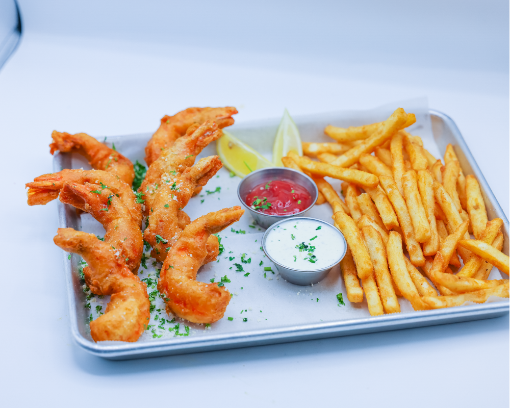 Fried shrimp with fries